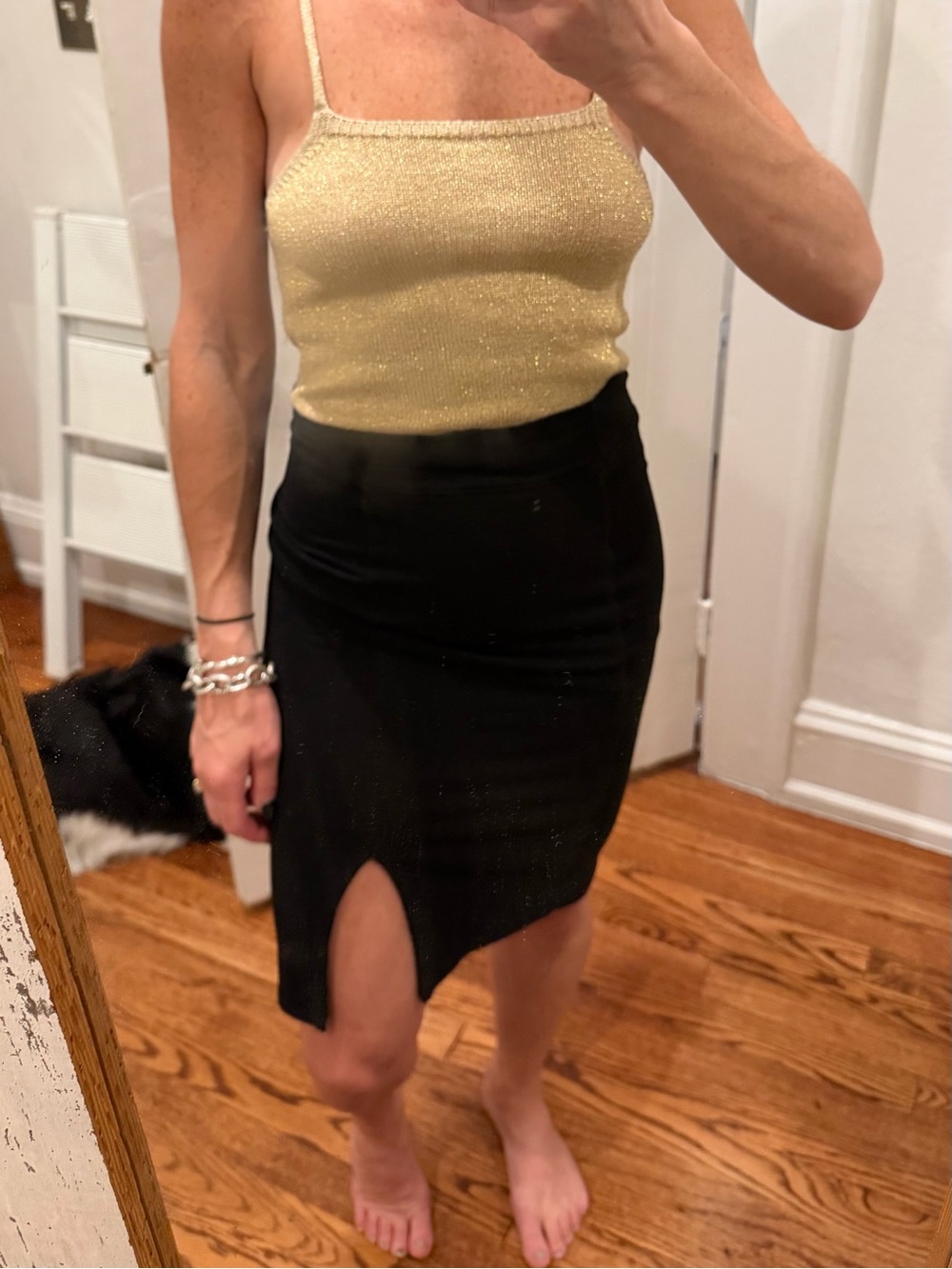 Black Pencil Skirt with Front Slit - Women's Classic